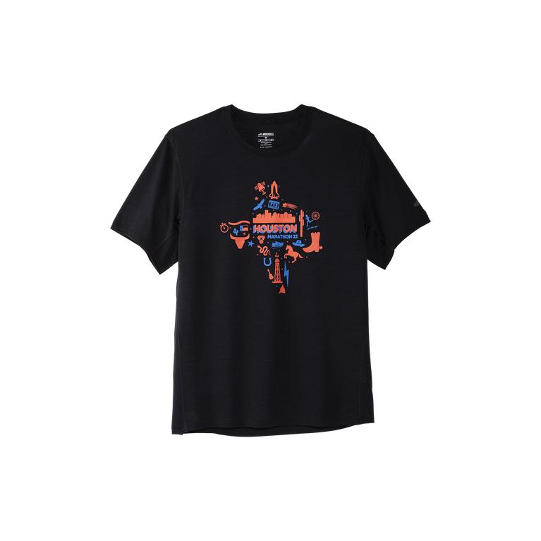 Brooks Houston22 Distance Graphic SS Short Sleeve Running Shirt - Men's - Black/Orange/Blue//Houston